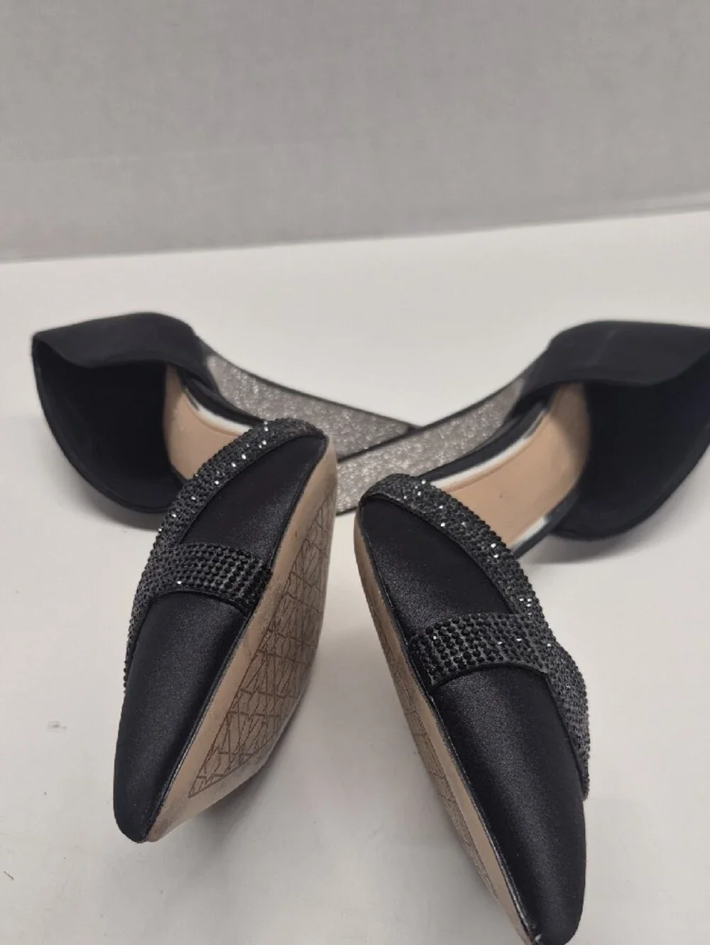 Jewel Badgley Mischka D'Orsay High Heels Satin Pointed Toe Rhinestone Black 9.5